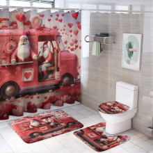 4-Pc Valentine's Shower Set with Waterproof Curtain, Rugs & Truck/Gnome Design – Compatible with Standard Bathtubs
