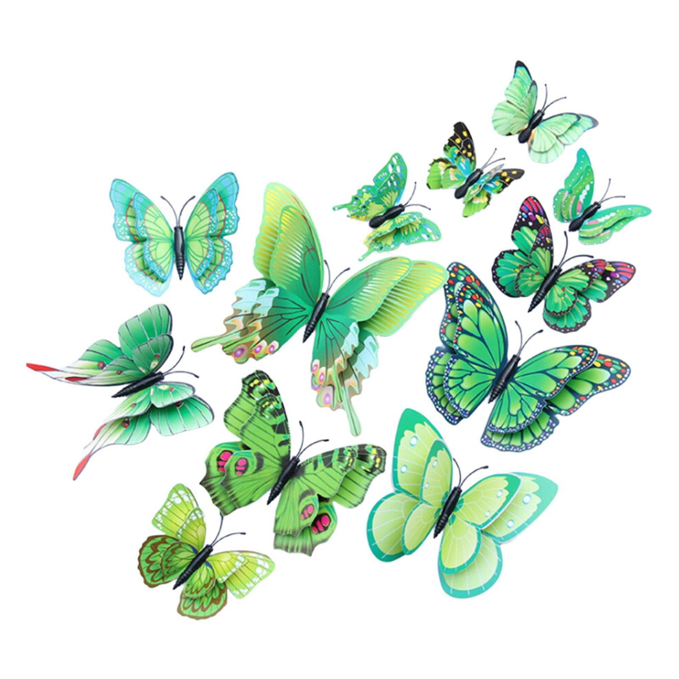 3D Butterfly Wall Stickers With Magnets Green 12Pcs 971050392660