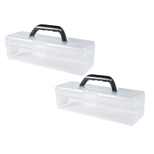 2pcs Clear Plastic Storage Containers with Lids & Handles—Craft, Sewing, Art Supply Organizer for Brushes, Pencils, Toys—Compatible with Standard