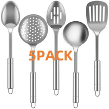 5pcs Stainless Steel Kitchen Utensils Set with Ergonomic Handles & Hanging Holes – Reusable, Compatible with All Cookware