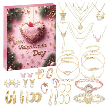 Valentine’s Jewelry Advent Calendar – 24-Day Surprise Gift Set with Earrings, Necklace, Bracelet & Ring for Her