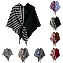 Women's Fashion Striped Print Knitted Shawl Wool Open Front Shoulder Wrap Scarf Camel