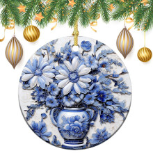 Blue and White Porcelain Christmas Bauble Ceramic Ornament