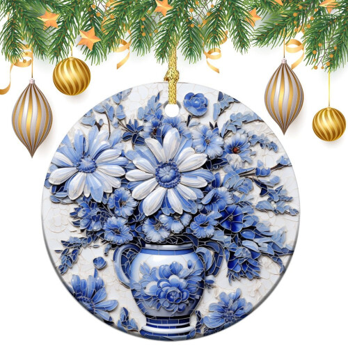 Blue and White Porcelain Christmas Bauble Ceramic Ornament