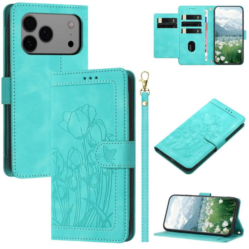 Tulip-Embossed Leather Flip Wallet Case For Iphone 17 Pro 971050739236