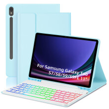 Rainbow Backlit Detachable Keyboard Case for Samsung Galaxy Tab S7/S8/S9/S9FE 11", with Pen Slot, Compatible with Samsung Tablet