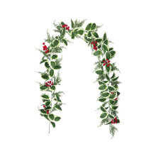 6.5FT Norfolk Pine Garland with Red Berries & Eucalyptus – Indoor/Outdoor Holiday Decor for Mantel, Fireplace, Table