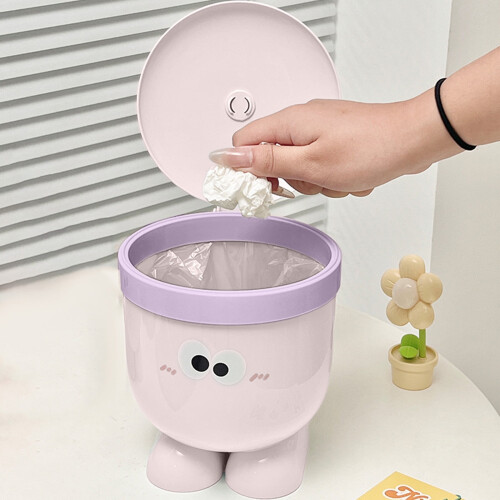 Desktop trash can with lid pink cartoon design small