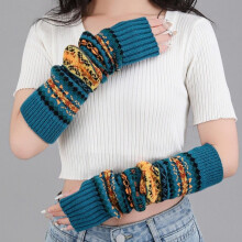 Women Arm Warmers Bohemian Knitted Long Stretchy Gloves Sleeves Mittens