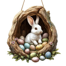 Easter Bunny Welcome Wreath – Wooden Door Hanger for Front Door, Porch & Outdoor Spring Decor (Compatible with Easter Eggs)