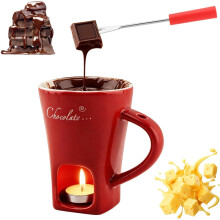 Ceramic Fondue Mug with Forks and Candle Warmer 1pc