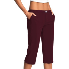 Women's Stretch Capris with Pockets, Wine, Size 2XL
