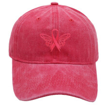 Pink Ribbon Denim Baseball Cap for Women – Adjustable Cotton, Embroidered Breast Cancer Awareness Hat (Red), compatible with all head sizes