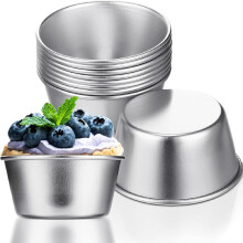10pcs Nonstick Flan Molds, Egg Tart & Pudding Cups, Carbon Steel Mini Molten Chocolate Pans (2.6"x2"x1.3"), Compatible with Oven