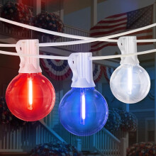 26Ft LED G40 Red/White/Blue Lights, 12+1 Shatterproof Bulbs, Outdoor Patriotic Decor for 4th of July & Memorial Day – Compatible with US outlets
