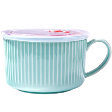 Microwavable Ceramic Soup Bowl with Handle and Lid 30.4 oz