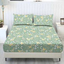 Cooling Polyester Sheet Set Bird Floral Green 3-Pc