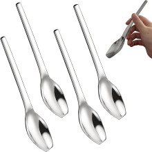 Square Head Rhombus Stainless Steel Spoon Set of 4, 7.5", Deepened Long Handle, Heavy Duty Dessert & Stirring Spoon, Silver