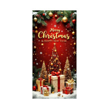Glowing 35x71in Christmas Tree Door Cover – Merry Christmas Front Door Hanging Banner for Indoor/Outdoor Holiday Decor