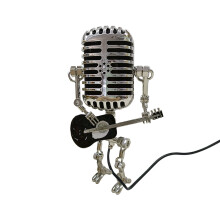 Vintage Microphone Guitar Robot Desk Lamp, LED, 8.5"x4"x3", Home/Office Decoration (Compatible with E27 Bulbs)