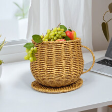 Rattan-Style Desktop Coffee Cup Storage Basket for Capsules, Pods & Beans – Decorative Countertop Organizer, Brown