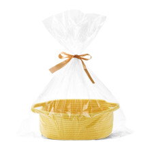 Small Woven Basket with Handle, 12"x8"x5", Yellow Gift Bag & Ribbon – Decorative Storage Basket