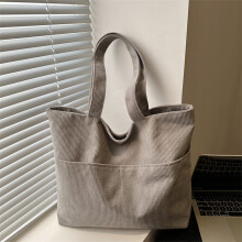 Large Corduroy Tote Bag – Reusable, with Exterior Pocket, for Shopping/School/Work, Multiple Colors, Compatible with Daily Use