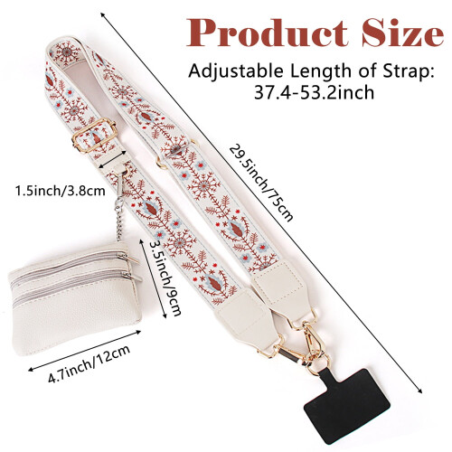 1Pc Boho Polyester Adjustable Crossbody Phone Lanyardv with Mini Zipper Bag