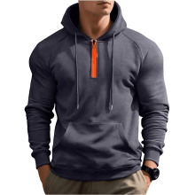 Men's Long Sleeve Quarter Zip Hoodie - Casual Pullover Sweatshirt - Dark Gray - Size XL