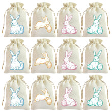 Easter Bunny Burlap Drawstring Bags – Reusable Treat Sacks for Eggs, Gifts & Spring Decor (Compatible with Easter Themes)