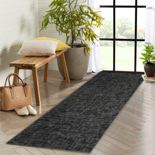Modern abstract runner rug washable non-slip 2x6 ft black 1