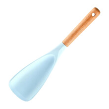 Blue Silicone Square Spatula with Wooden Handle, Heat Resistant, Compatible with Non-Stick Pans, for Baking, Cooking & Stirring