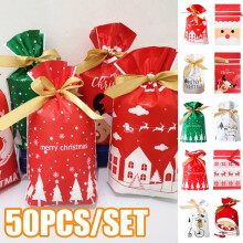 50pcs Christmas Drawstring Candy Bags – Gift Pouches, Goody Bags, Santa Sacks, Party Favors & Decor (Compatible with Xmas Themes)