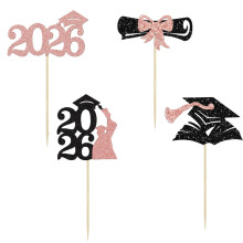 Graduation Cupcake Toppers Glitter Diploma Cap 24 Pack