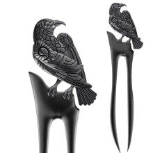 2pcs Gothic Raven Hairpin, Alloy Metal Hair Stick with Resin Crow Charm for Renaissance Festival, Cosplay, Halloween Costume Accessories