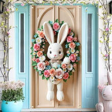 71x35" Easter Door Cover – Pastel Rabbit & Egg Wreath Banner, Spring Decor for Indoor/Outdoor Front Door