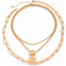 Gold Layered Necklace for Women Chunky Silver Coin