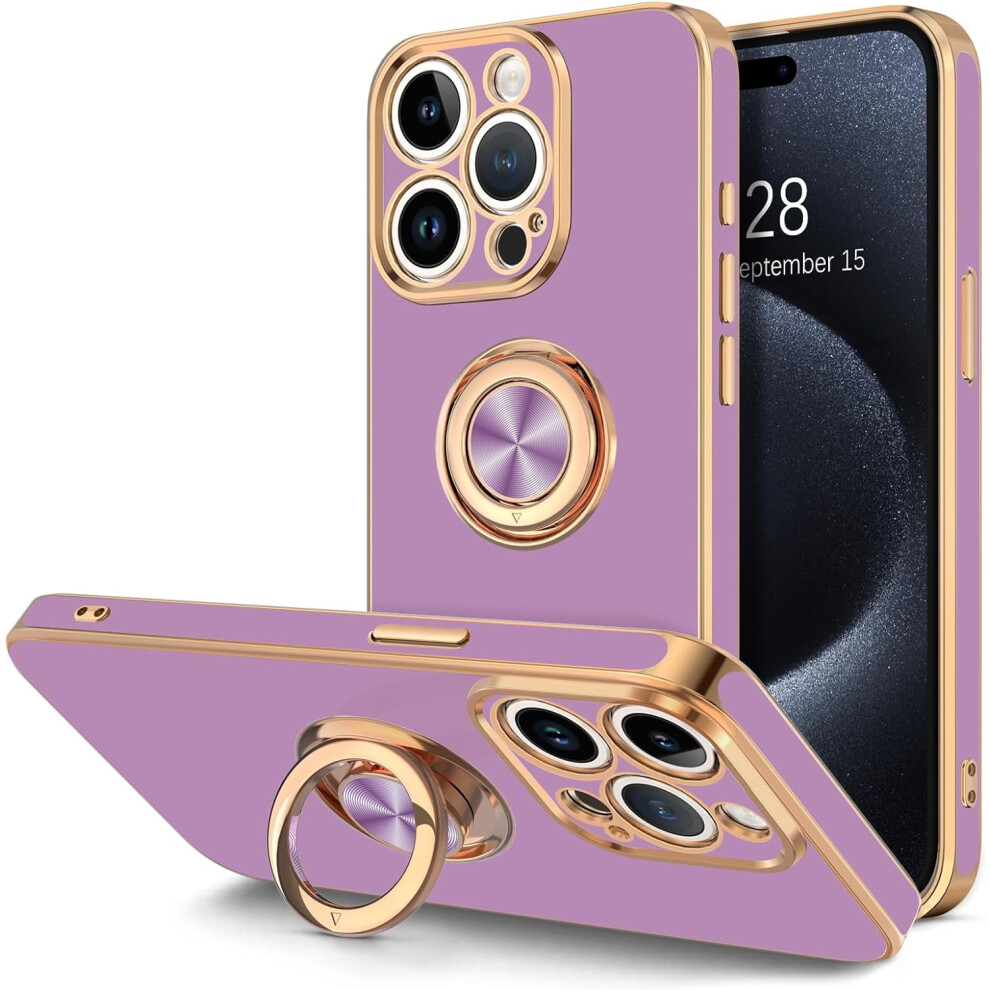 Iphone 15 Pro Case With Rotatable Ring Stand And Magnetic Gold 971050382838