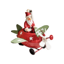 Santa Claus Aircraft Christmas Decoration, Outdoor Hanging Toy, Festive Iron Ornament for Home & Tree Decor
