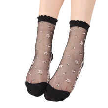 Socks for Women Ladies Spring and Summer Leisure Transparent Solid Colour Flowers Stockings Cool Glass Stockings Soft Short Stockings