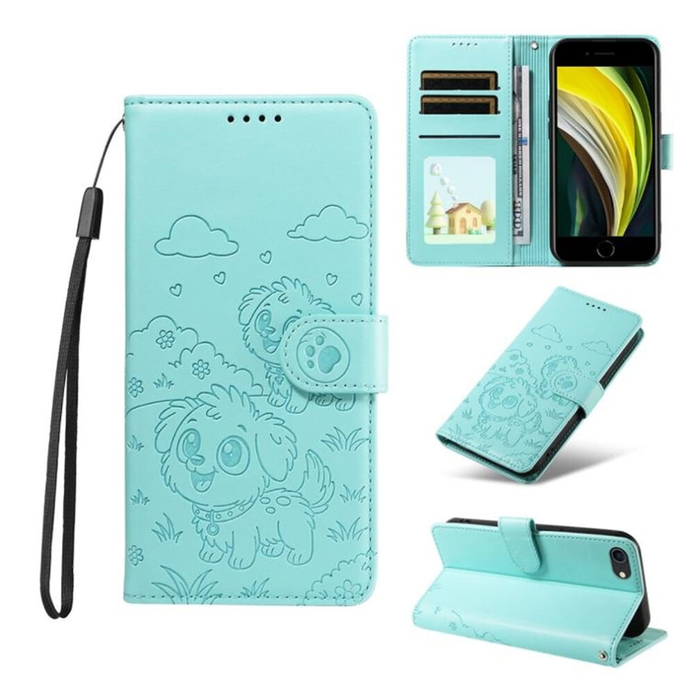 Leather Iphone Se 2022 Case With Dog Embossing Rfid Green 971050396811