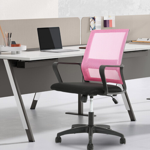 Mesh Office Chair with Arms Adjustable Height Pink 1