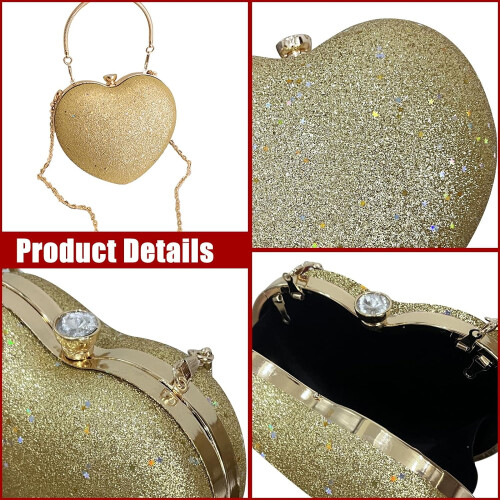 Γυναικείο λαμπερό clutch πορτοφόλι σε σχήμα καρδιάς 1