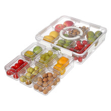 2PCS Divided Serving Tray Storage Box Organizer with Lid,288oz Handle 6 Compartments Fruit Candy Cookie Nut Snack Charcuterie Container (White)
