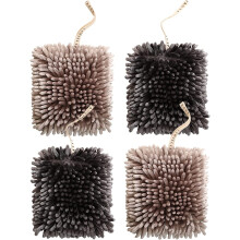 4-Pack Chenille Hanging Hand Towel Balls, Super Absorbent Microfiber, Soft Plush, Quick-Drying with Loops (Brown+Grey), compatible with standard