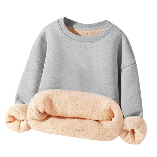 Fleece genser med sherpafôr til jenter, grå, 13–14 år