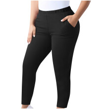 Black Plus Size Womens Pants with Pockets - Elastic Waist Ankle-Length Lounge & Casual Pull-On Pants,Size 3XL
