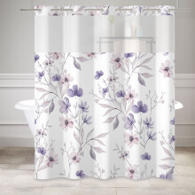 Lila duschdraperi med vildblommor och snäppfäste 7171