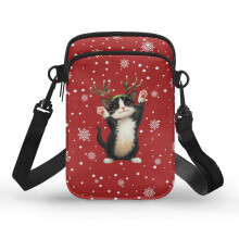 Snowflake cat Adjustable Crossbody Bag Unisex Lightweight Cross Body Purse, 2 Zippers Polyester for Travel