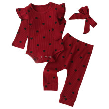 Baby Girl Romper Set Cotton Ruffle Long Sleeve 3pc